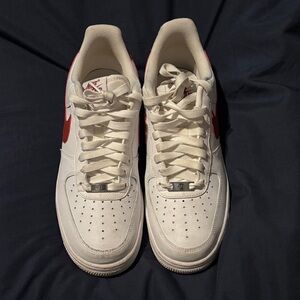 Nike Air Force 1 White and Red Athletic Shoes